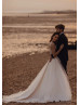 Beaded Ivory Lace Tulle V Back Sparkly Wedding Dress